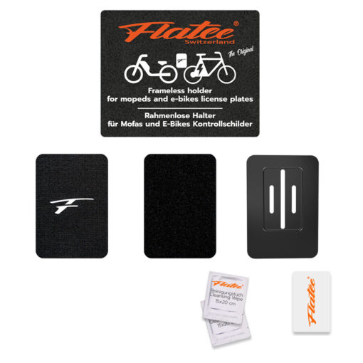 Flatee Original Komplett-Kit für Mofa/E-Bike inkl. Montageplatte SCHWARZ