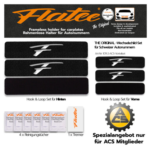 Flatee ORIGINAL-Wechselschild-Set für 2 Auto - ACS Vorteil-Set